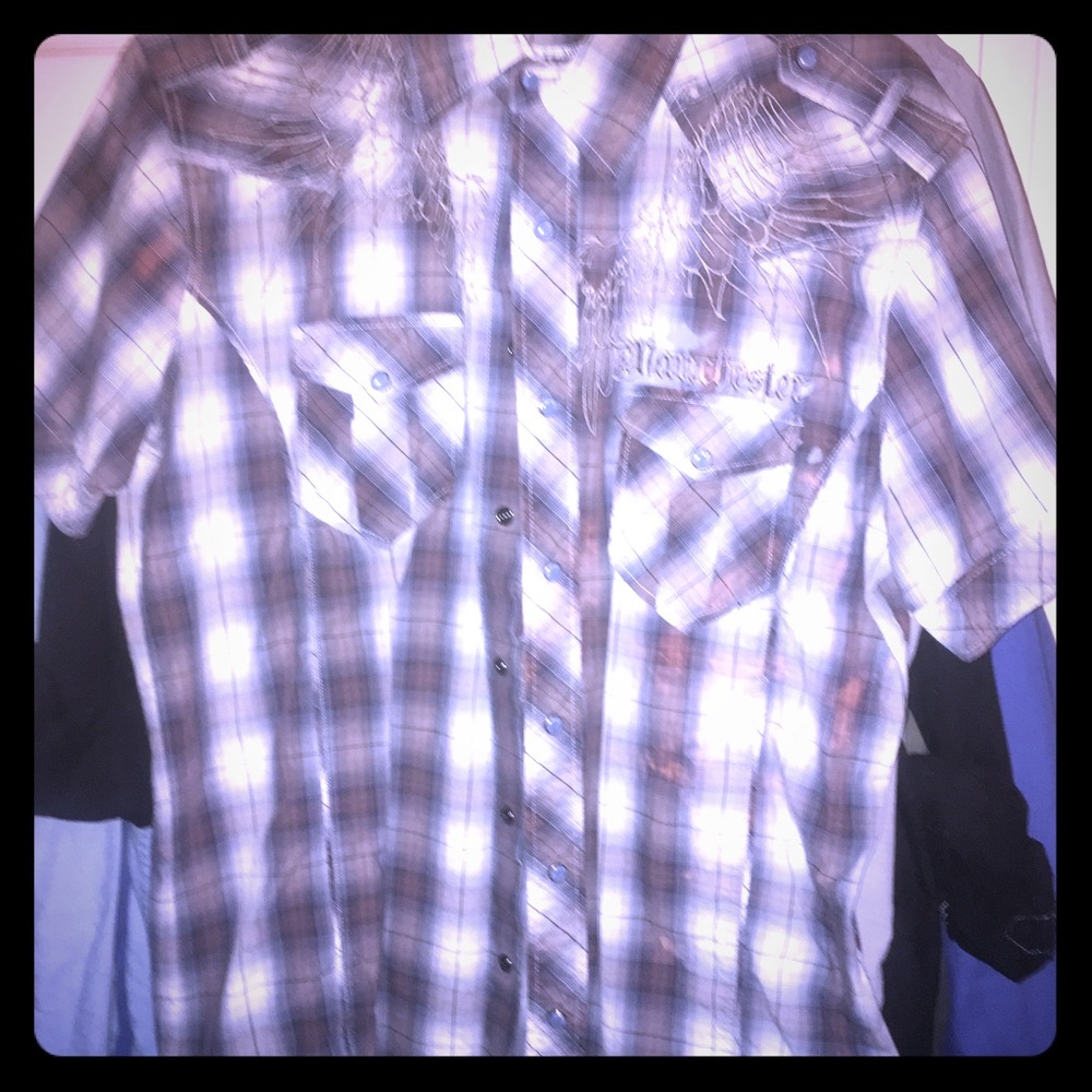 Blue/Gray Plaid short sleeves w/Snaps